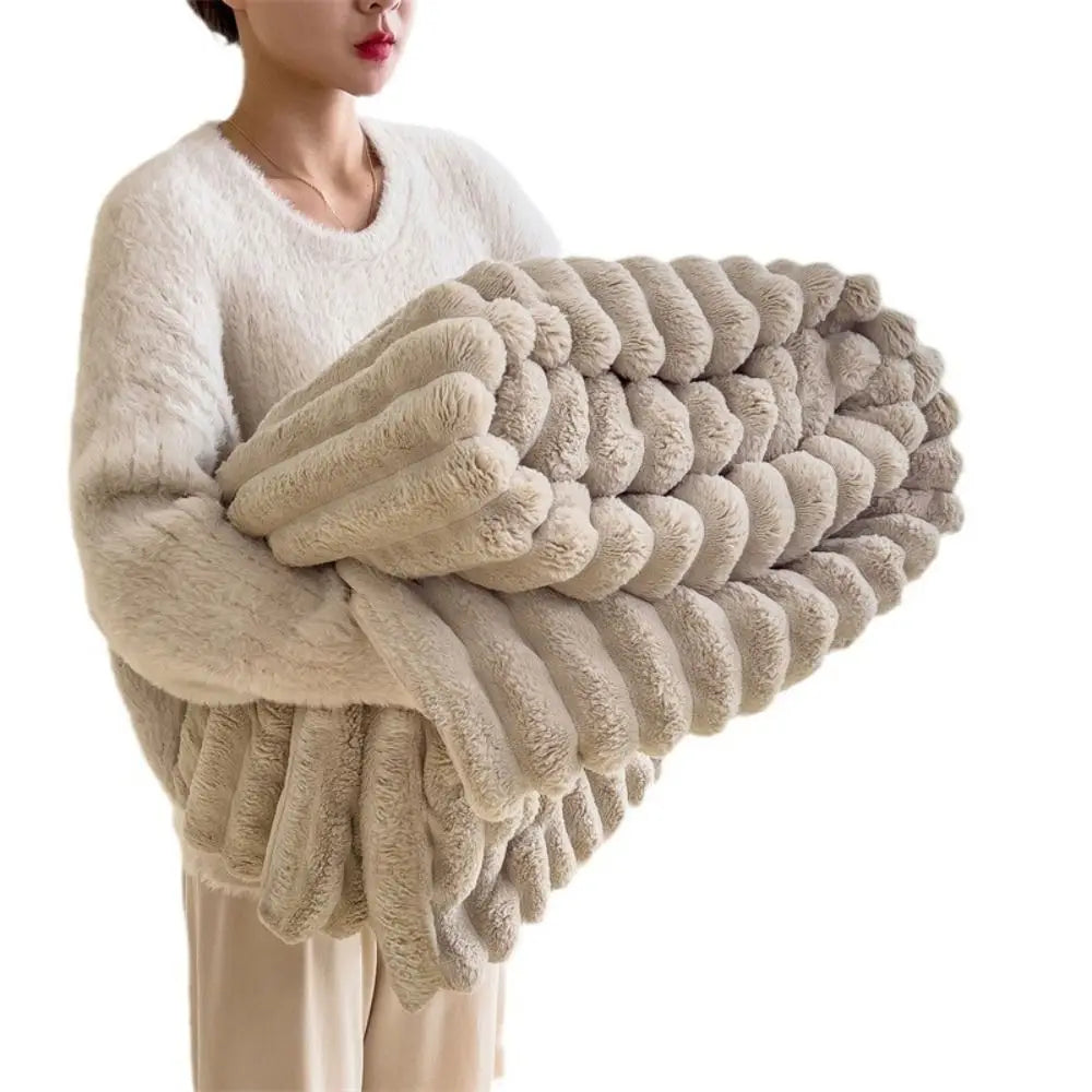 New Cotton Warm Blanket Spandex Solid Color Throw Blanket Double Sided Ultra Soft Plush Striped Blankets Home Office