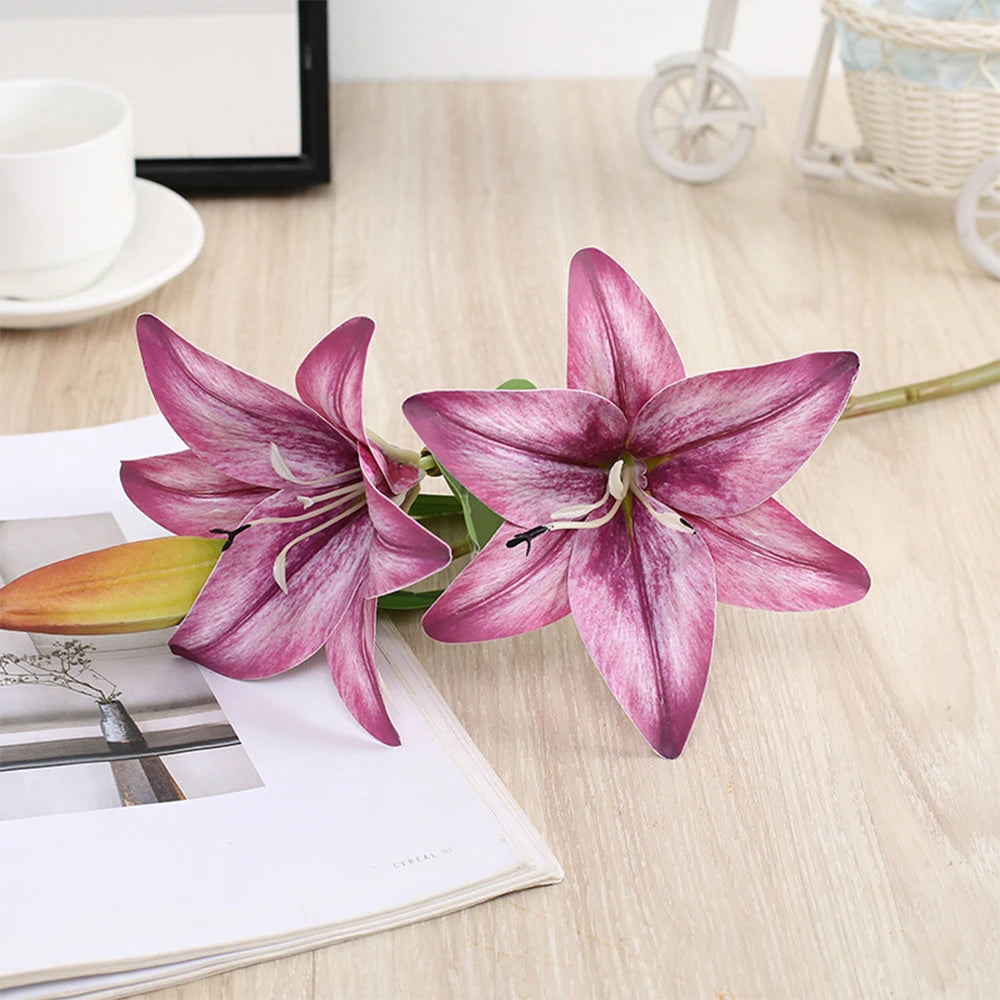 Artificial Flowers Real touch Lily branch real looking white fake Flowers flores for Wedding Garden Home Room Table Decoration