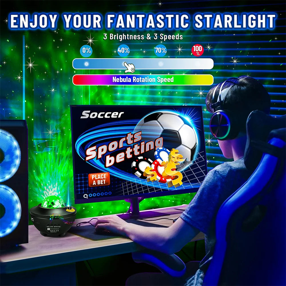 Star Night Light Projector Galaxy with Ocean Wave Music Speaker Sky Light Projector for Bedroom Decoration Birthday Gift Party