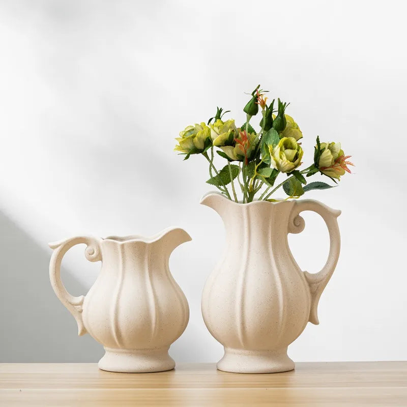 White Pot shaped Ceramic Vase Kettle Ceramic Vase Dual-use Irrigation And Watering European Minimalism