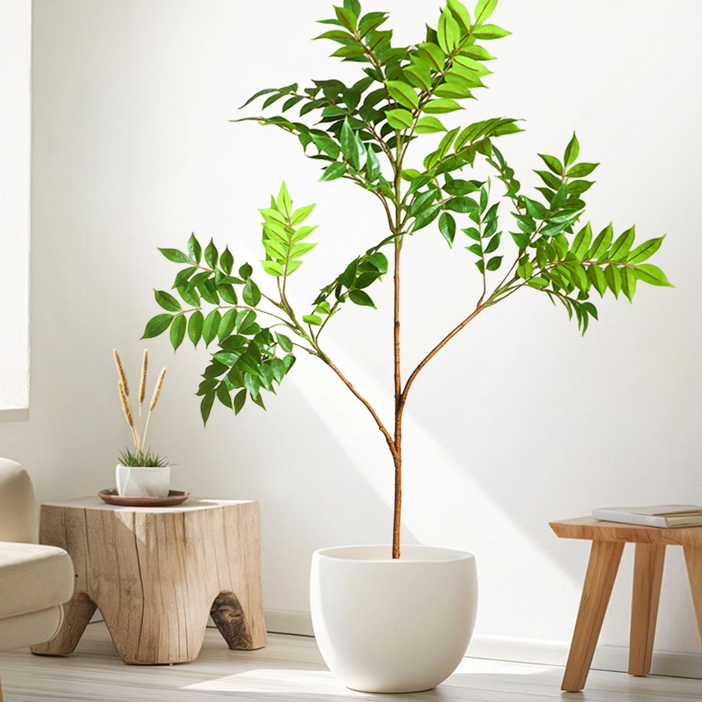 76-105-135cm/53.1in Artificial Ficus Tree Branch Fake Lacquer Tree Plastic Banyan Plants Green Tall Palm Leaves For Home Garden