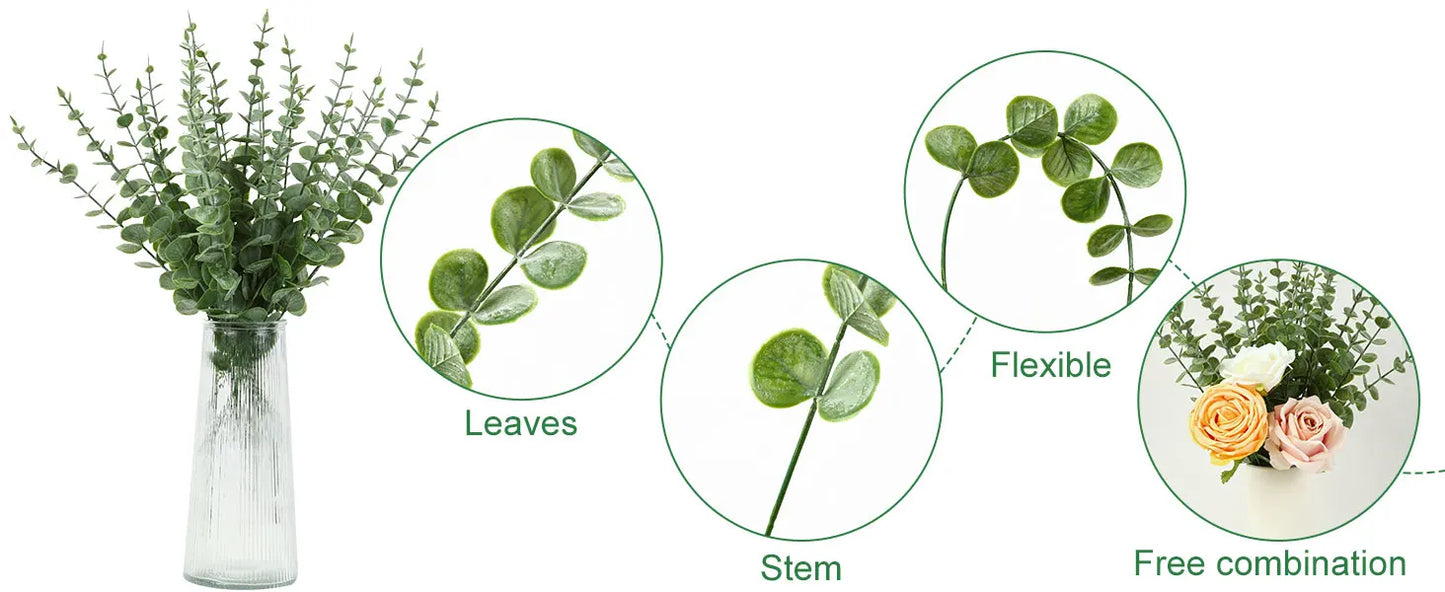 10pc 38CM Artificial Plants Eucalyptus Leaves Green Leaf Branches Flowers Wreath DIY Bouquet Centerpiece Wedding Home Decoration