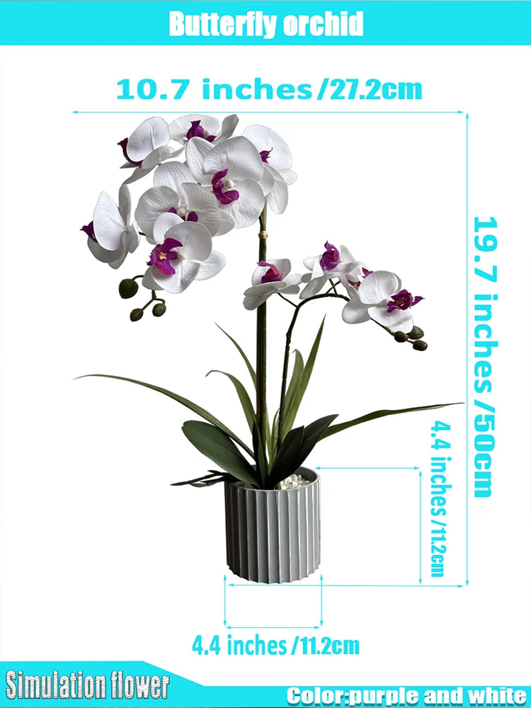 Phalaenopsis Potted Bonsai Fake Flower With Leaf Potted Plant Fake Orchid Flower Arrangement Living Room Indoor Decoration