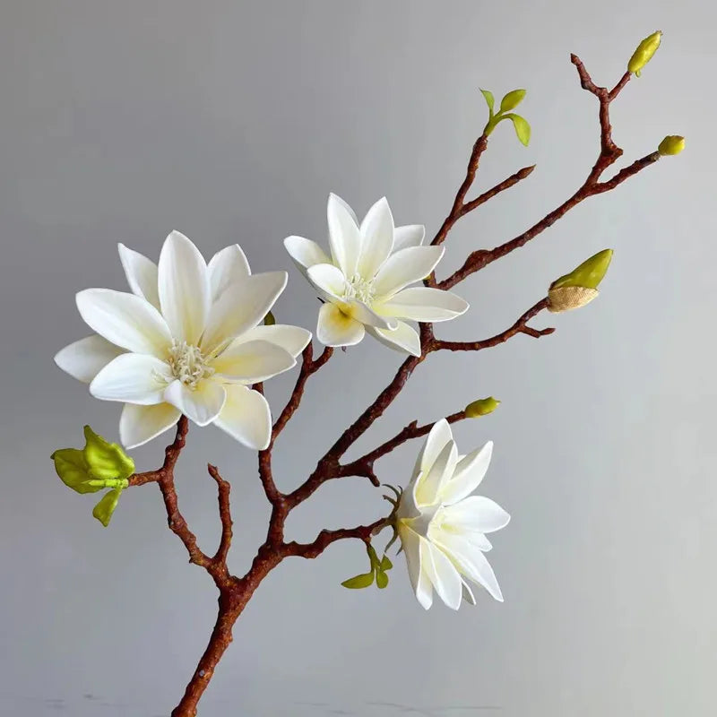 Realistic Artificial Magnolia Flower Stem Faux Gradient Lotus Flower Branch For Wedding Party Home Table Decor Room Fake Flower