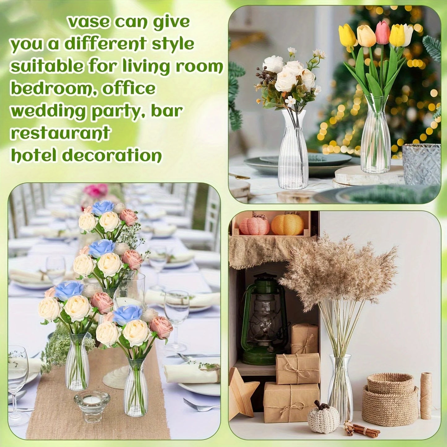 Plastic Transparent Vase - Ideal for DIY Floral Arrangements, Home Decor, Event Decor, Table Centerpieces, Weddings, and Parties