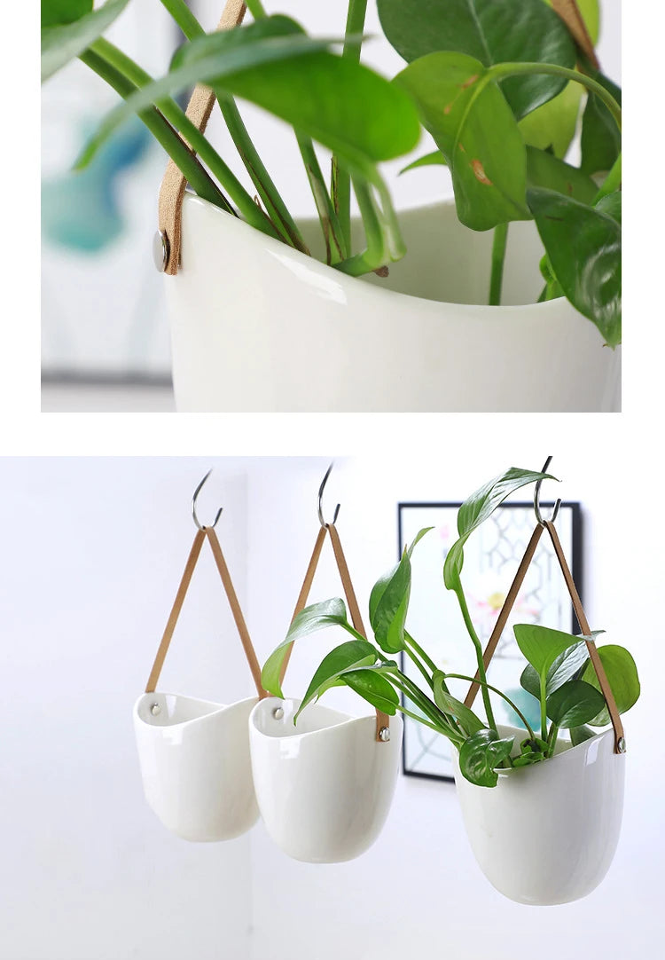Creative Wall Hanging Flower Plant Pots Succulent Flower Pot Flower Basket White Ceramic Vase Garden Decoration planters