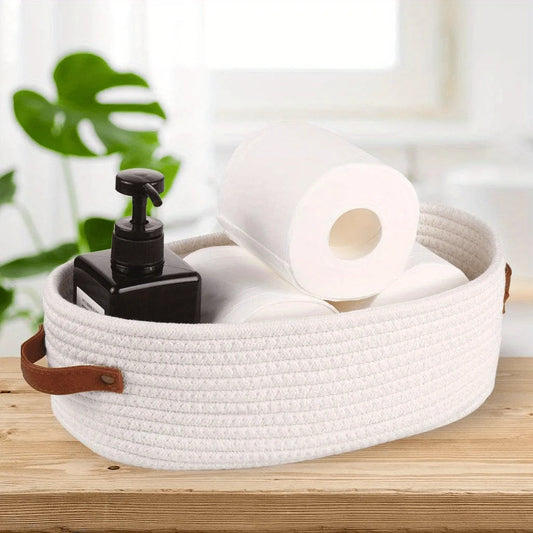 1 multifunctional woven storage basket with dual handles - perfect for desktop organization and toilet paper holder