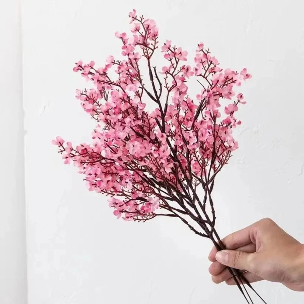 Pink Artificial Flowers Cherry Blossoms Gypsophila Fake Plants DIY Wedding Bouquet Vases for Home Decor Faux Christmas Branch