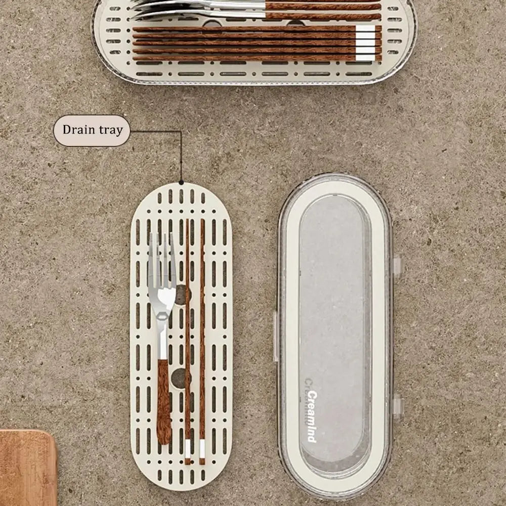 Kitchen Chopstick Organizer Cutlery Storage Box Chopstick Dinnerware Holder with Drain Tray for Utensils Drawer Spoons Cutlery