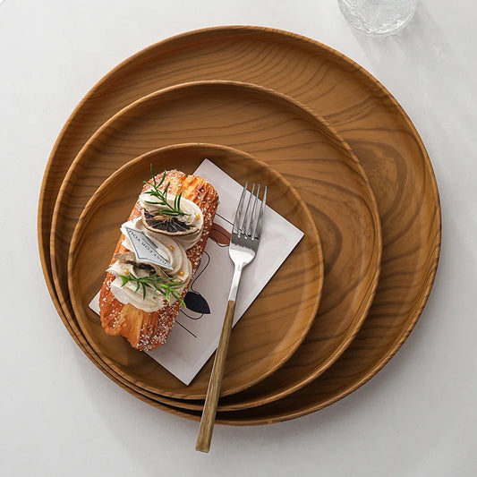 Wood grain tray for breakfast, premium cake, Japanese home coffee, dinner plate, tea tray, ins coffee shop round fruit tray