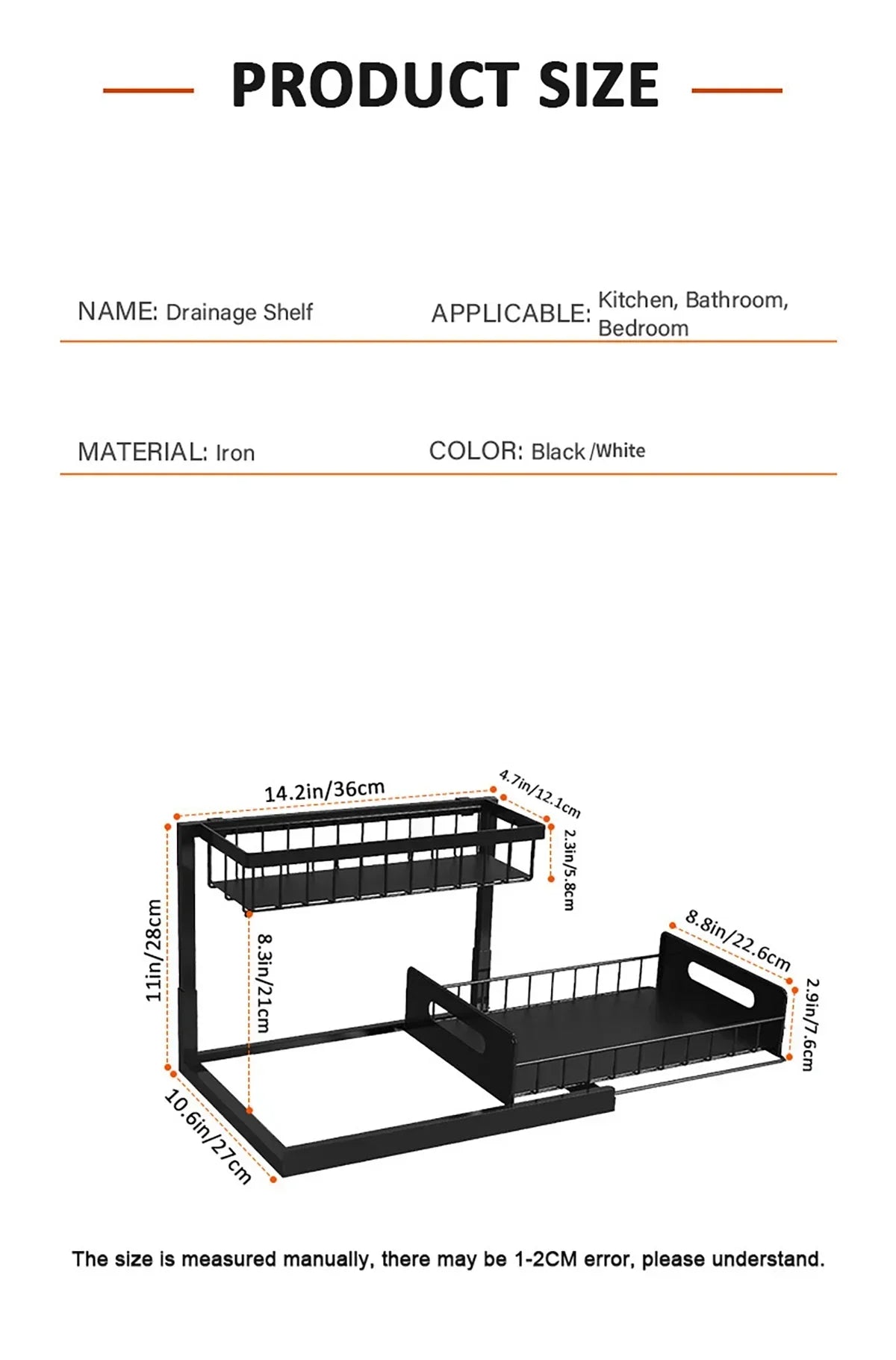 Kitchen 2 Tier Under Sink Organizer Rack with Sliding Drawer Multi-purpose Bathroom Organizer Shelf for Kitchen Bathroom Storage