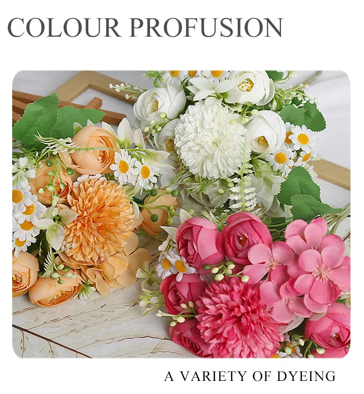 1pc Artificial Flower for Decoration with 7 Fake Flowers Faux Bouquet Arrangements for Home Bridal Wedding Party Chrysanthemum