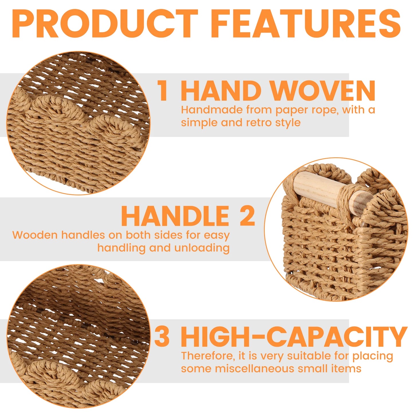 Handwoven Storage Basket Woven Sundries Rectangular Cosmetics Box Clothes Laundry Basket Household Towel Toys Container
