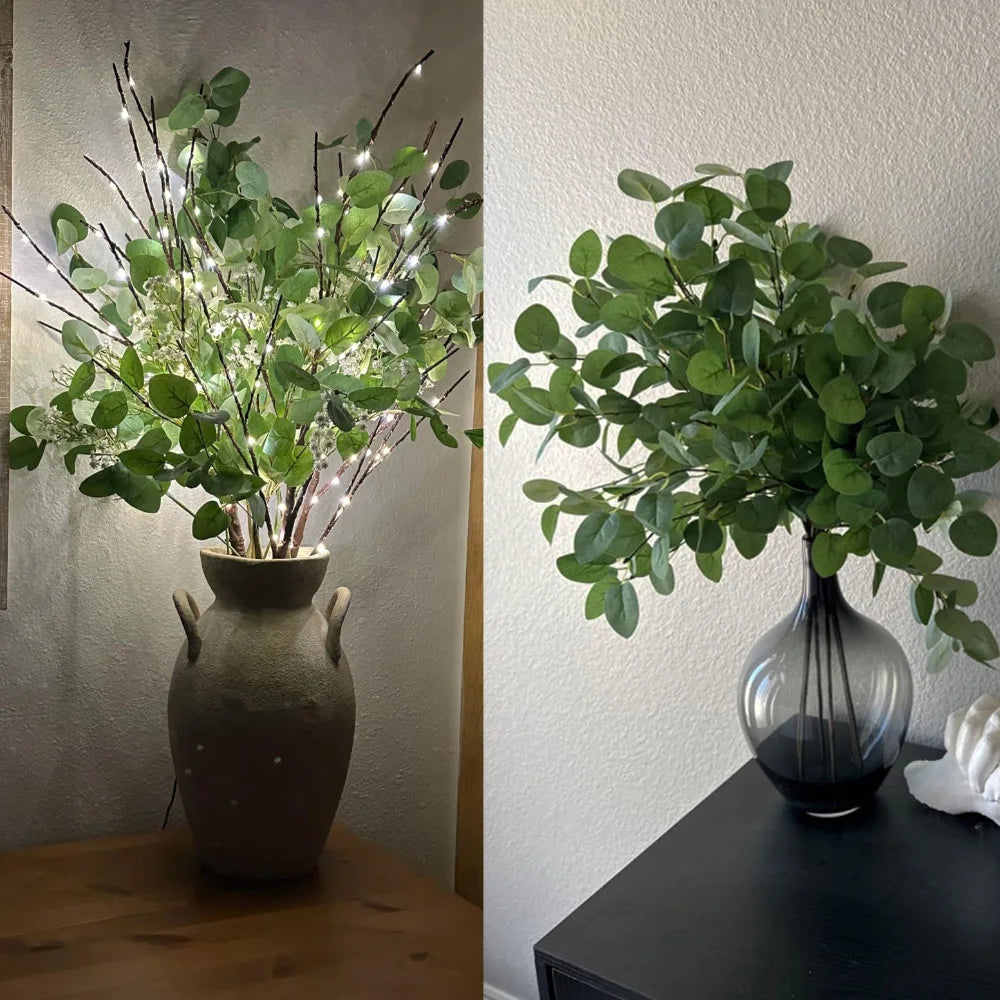1pc Artificial Eucalyptus Stems Fake Plants 60cm Tall Fake Silver Dollar Leaves Greenery Plant Branches for Home Wedding Decor