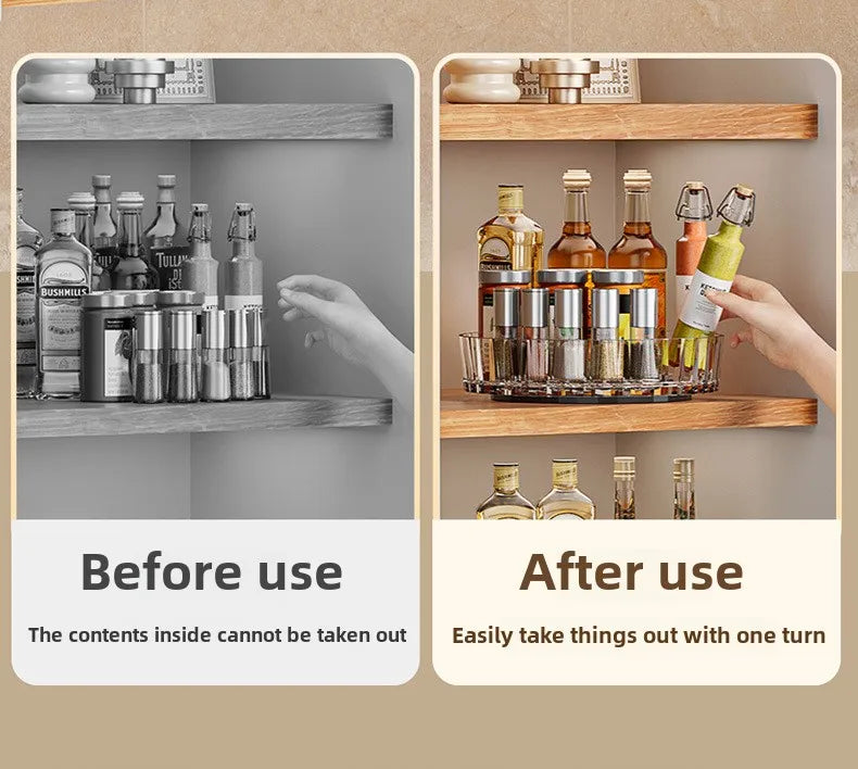 360° Rotating Plastic Storage Bins|Clear Cabinet Organizer for Kitchen/Pantry/Fridge/Cosmetic |Space-Saving Round Container
