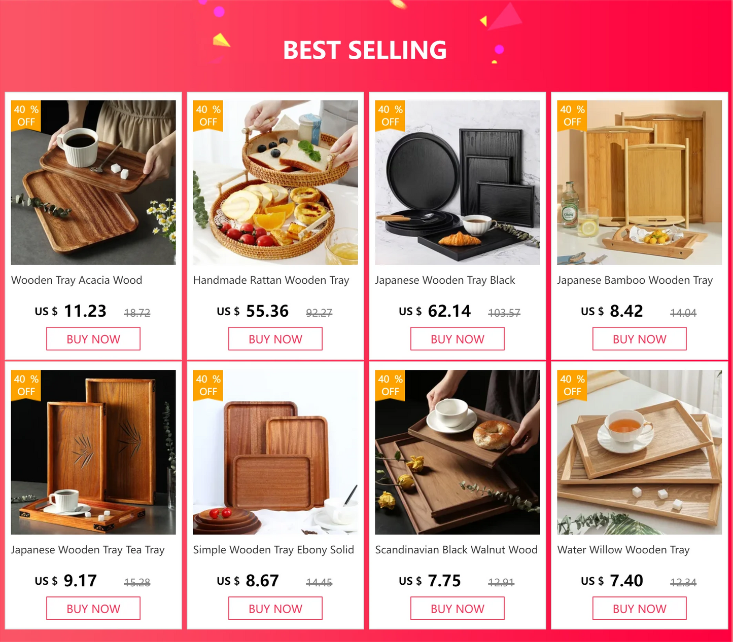Wooden Tray Acacia Wood Rectangular Solid Wood Dinner Plate Kitchen Accessories Coffee Dessert Tea Storage Tray