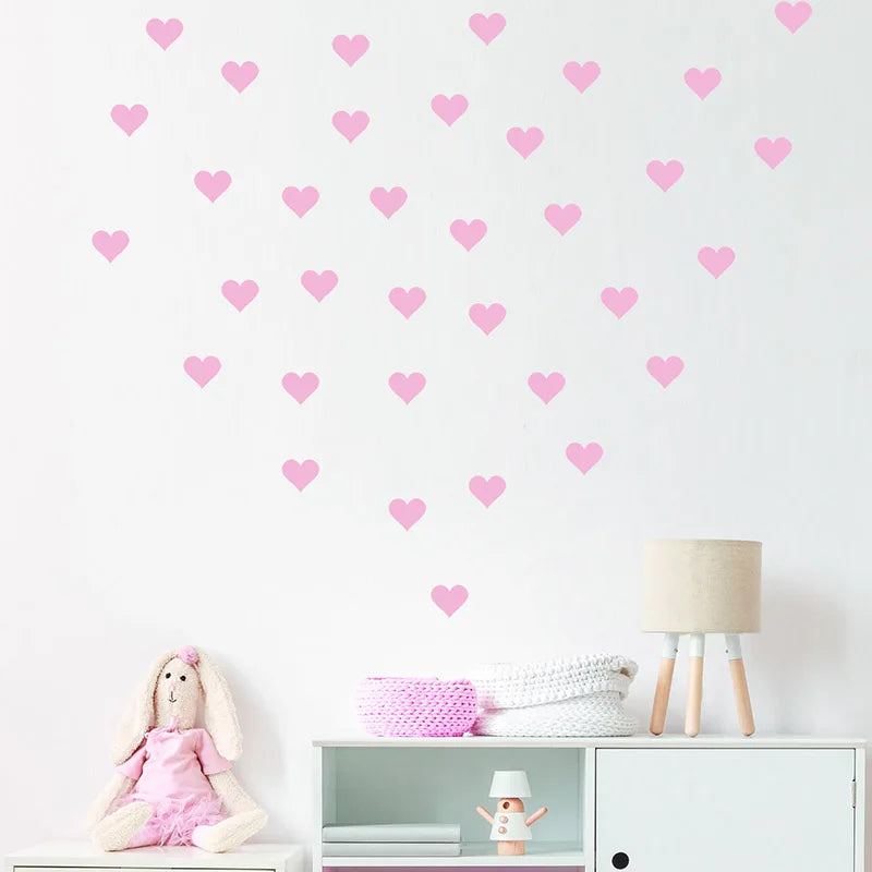 54pcs/set 5cm Soft Pink Heart Shape Wall Stickers for Kids Room Baby Nursery Room Wall Decals Bedroom Girl Room Home Decor Vinyl