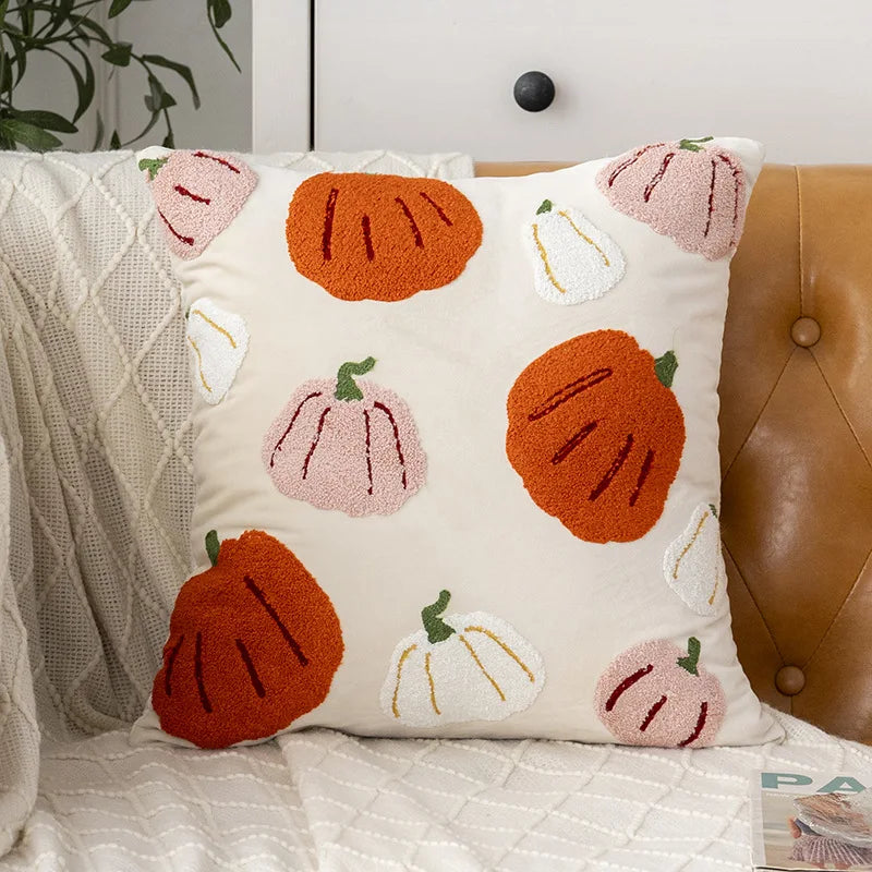 Towel Embroidery Pillow Cover Canvas Embroidered Halloween Pumpkin Cushion cover Pillow Autumn Office Throw Pillowcase