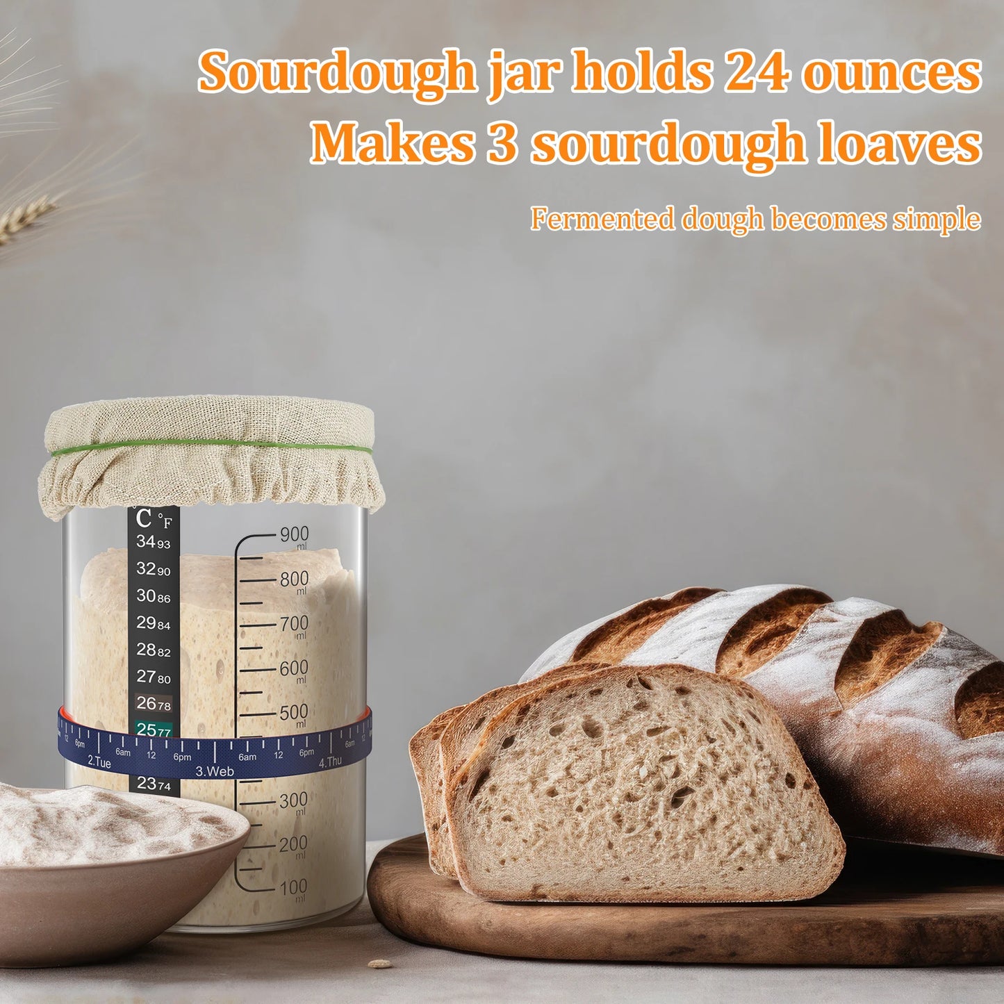 Sourdough Starter Jar 900ml Starter Container Clear Glass Jar Kitchen Sourdough Bread Baking Supplies Fermentation Food Storage