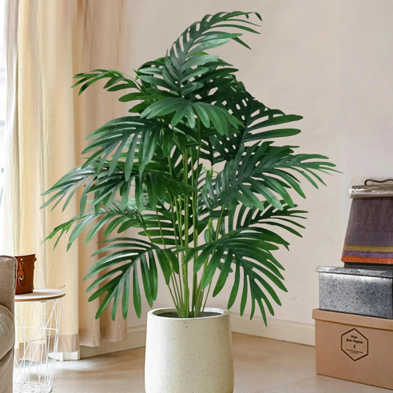 70-80cm Large Artificial Palm Tree Tropical Green Leaves Fake Plants Plastic Monstera Faux Tree Branch for Home Kitchen Decor