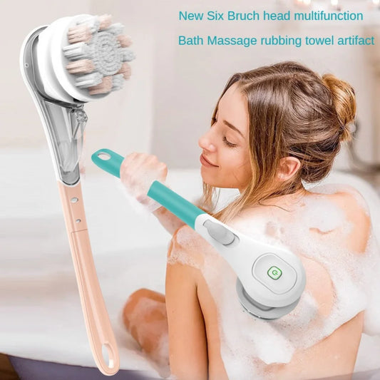 Electric Bath Brushes Shower Cleaning Body Massage Brush Multifunctional Brush Spa Waterproof IPX7 Long Handle Back Brushes