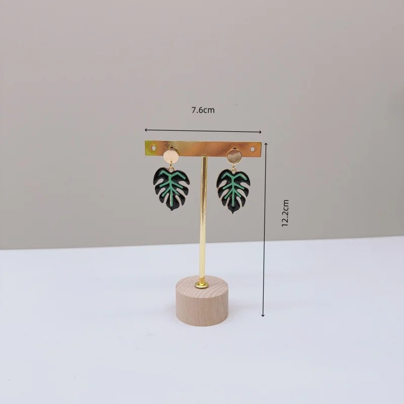 T Bar Earring Display Stand With Wooden Base Jewelry Holders Hanging Jewelry Organizer For Photography Props Iron jewelry rack