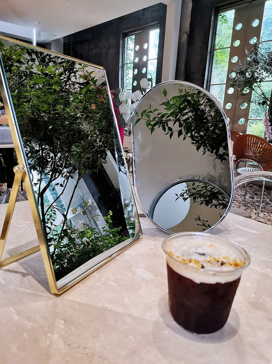 Rotate Metal  Makeup Mirrow Oval Round Standing Mirror Bathroom Desk Luxury Hairdressing Mirror Mural Home Decor for Girls