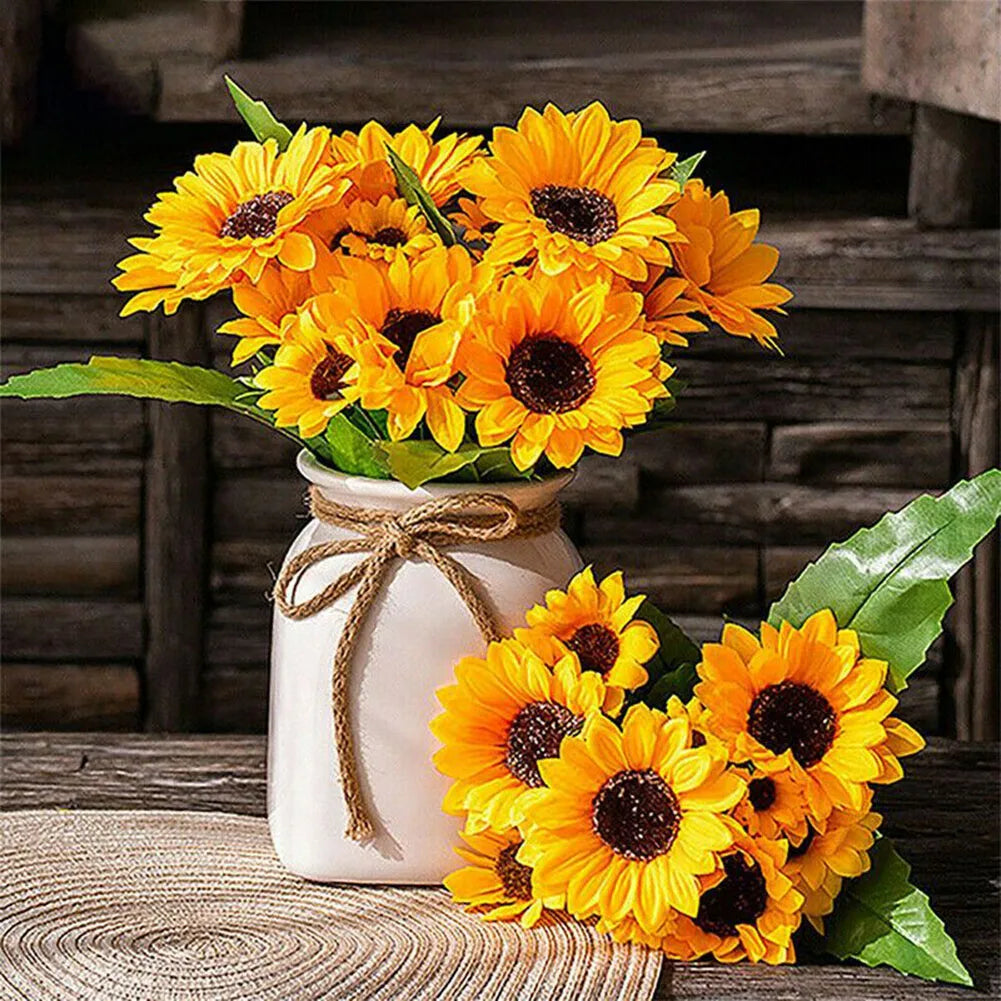7 Heads Artificial Sunflower Bouquet Silk Fake Flower DIY Wedding Home Party Festival Decor Gift Centerpieces Living Room Supply