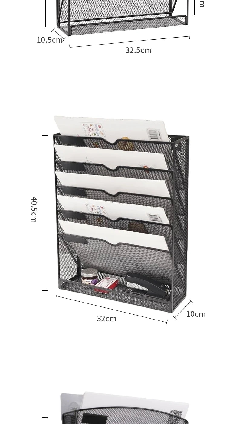Wall File Holder 5 Pocket Mesh Hanging Wall Organizer Vertical Hanging File Folder Holder Magazine Rack for Paper Organization