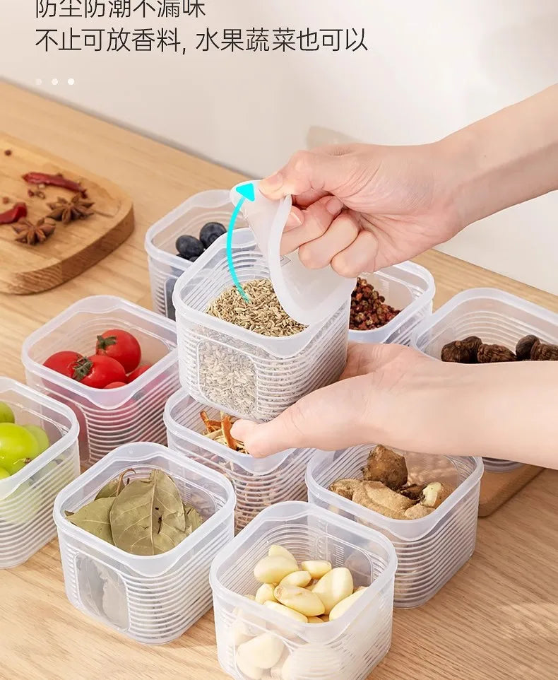 Food Storage Container 6 Grids Vegetable Fruit Fresh-keeping Box with Lid for Refrigerator Kitchen Spice Seasoning Storage Jar