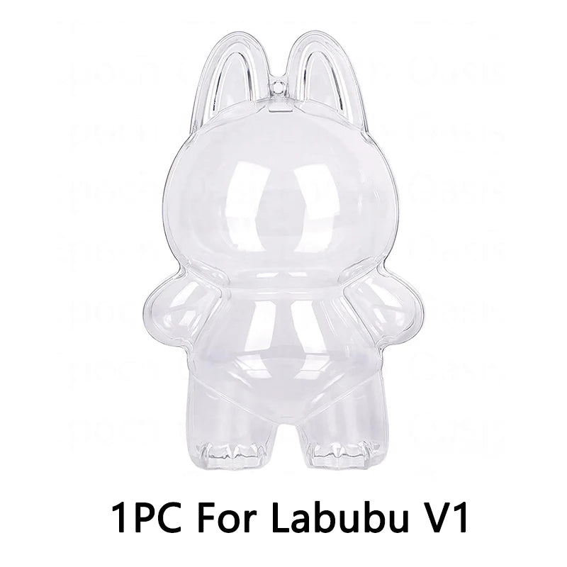 1-3 pcs Protective Case Cover for Labubu Doll V1 V2 V3,Plastic Acrylic Display Case for Standing and Seat Series with Keychain