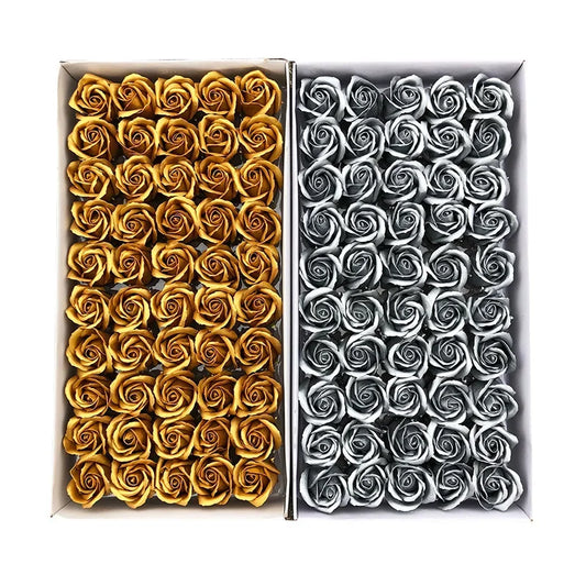 50pcs Artificial Flowers Gold /Silver Roses Fake Flowers Heads For Wedding Valentine's Day DIY Gift Bouquet Home Decoracion