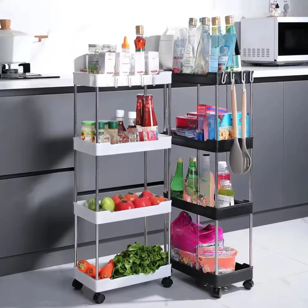 3-Layer / 4-Layer Narrow Side Trolley Storage Rack, Wheel, Floor Seam Storage Rack, Bathroom, Kitchen, Laundry, Storage Cart