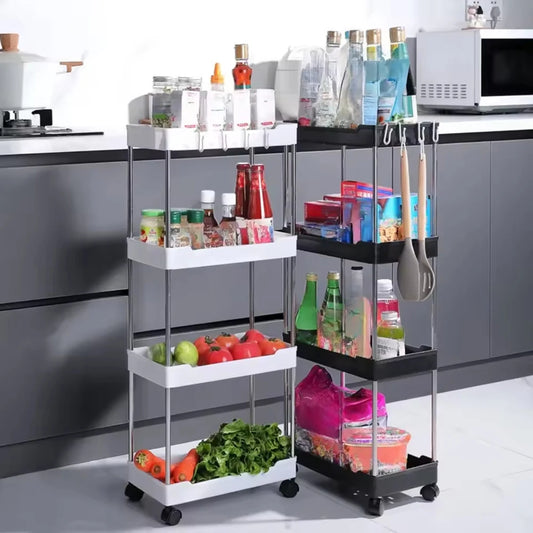 3-Layer / 4-Layer Narrow Side Trolley Storage Rack, Wheel, Floor Seam Storage Rack, Bathroom, Kitchen, Laundry, Storage Cart