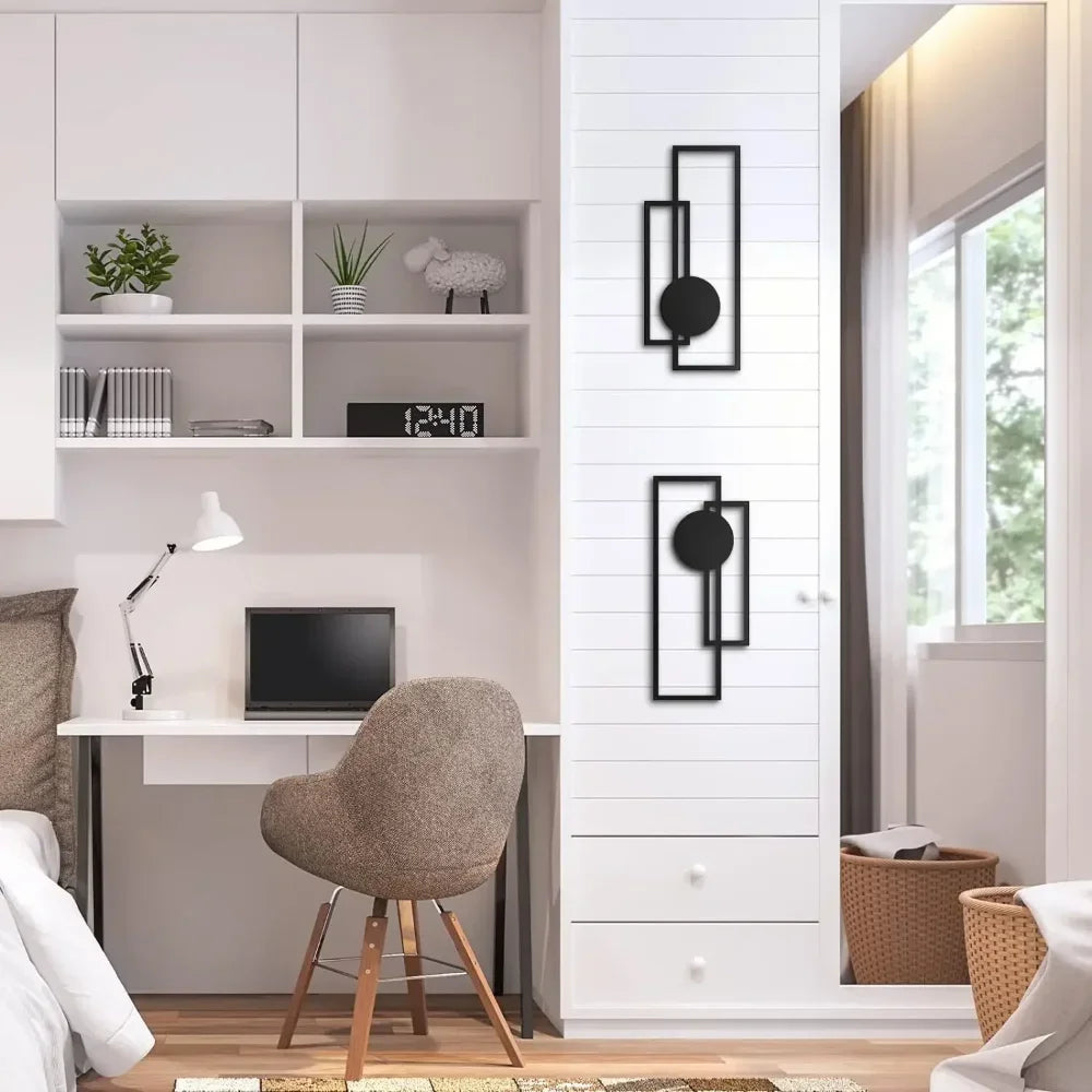 2Pcs Metal Wall Decoration Metal Wall Art Minimalist Wall Art Abstract Metal Vertical Decorations Sculptures Geometric