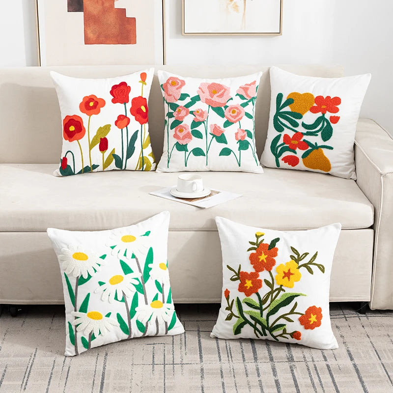 1PC Boho Embroidery Flower Throw Pillow Cover 17.7inx17.7in