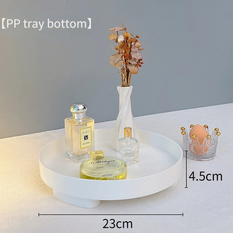Nordic Wood Storage Tray Household Desktop Sundries Cosmetic Perfume Jewelry Key Plate Home Decorative Round Storage Trays