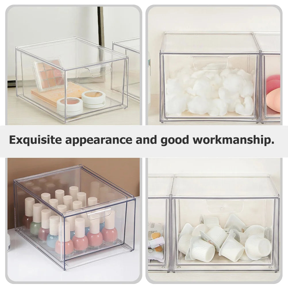 Clear Drawer Style Removable Stackable Storage Box Plastic ganizer Containers With Drawers Stacking Pull Out Bins Jewelry Case