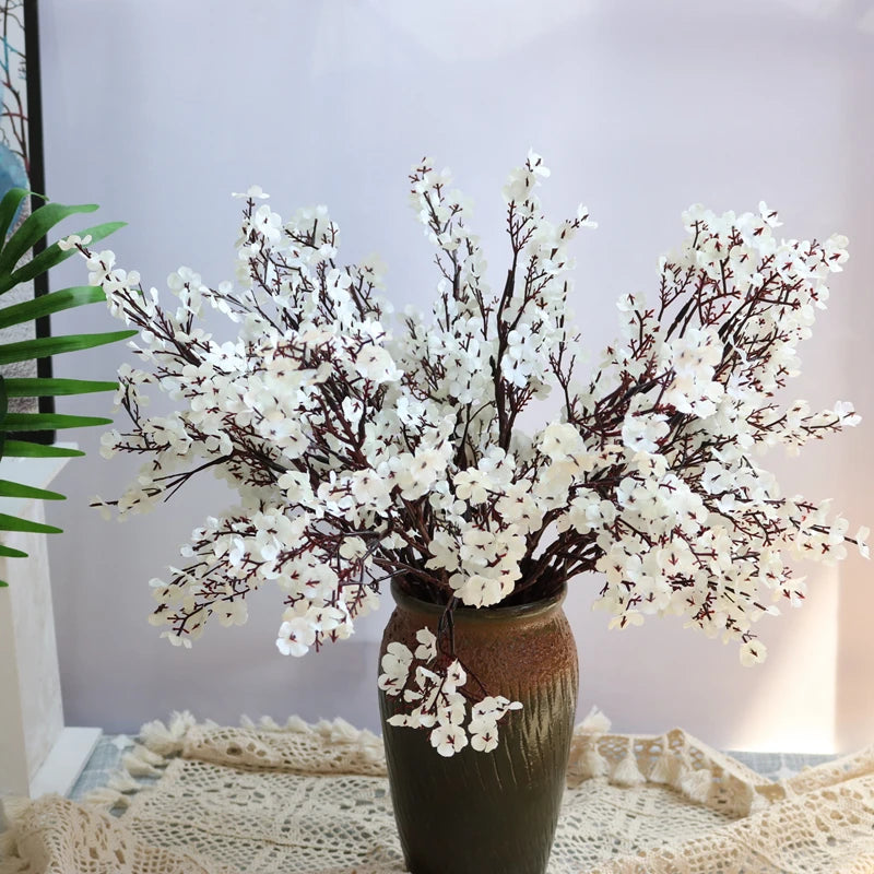 White Artificial Flowers Cherry Blossoms Gypsophila Fake Plants DIY Wedding Bouquet Vases for Home Decor Faux Festival Branch