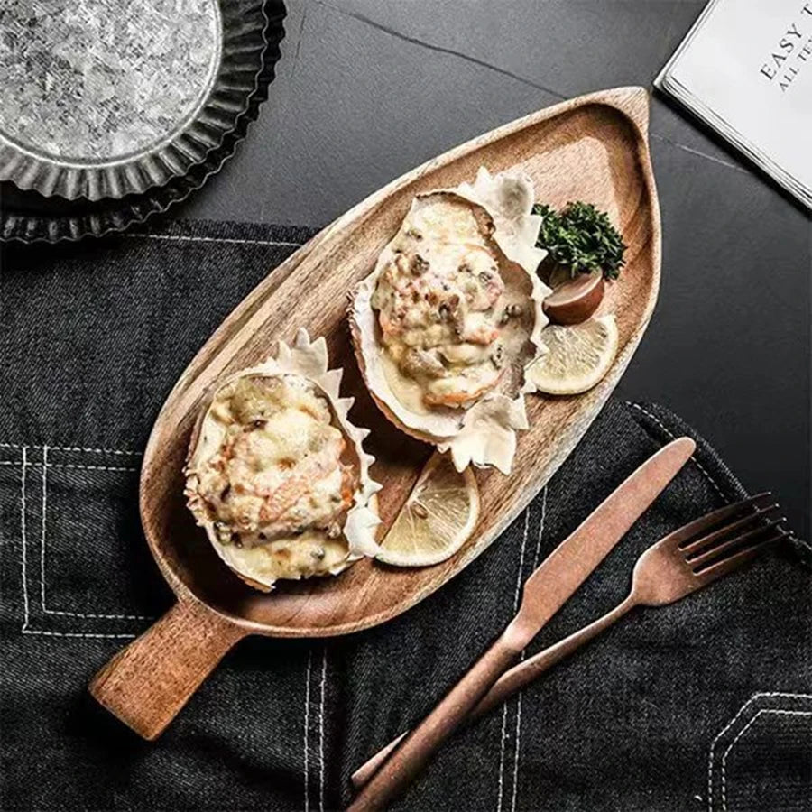Tray Wooden Leaf Shaped Afternoon Tea Tray Western Sushi Tray Dessert Fruit Meal Tray Food Tray Wooden Waterproof
