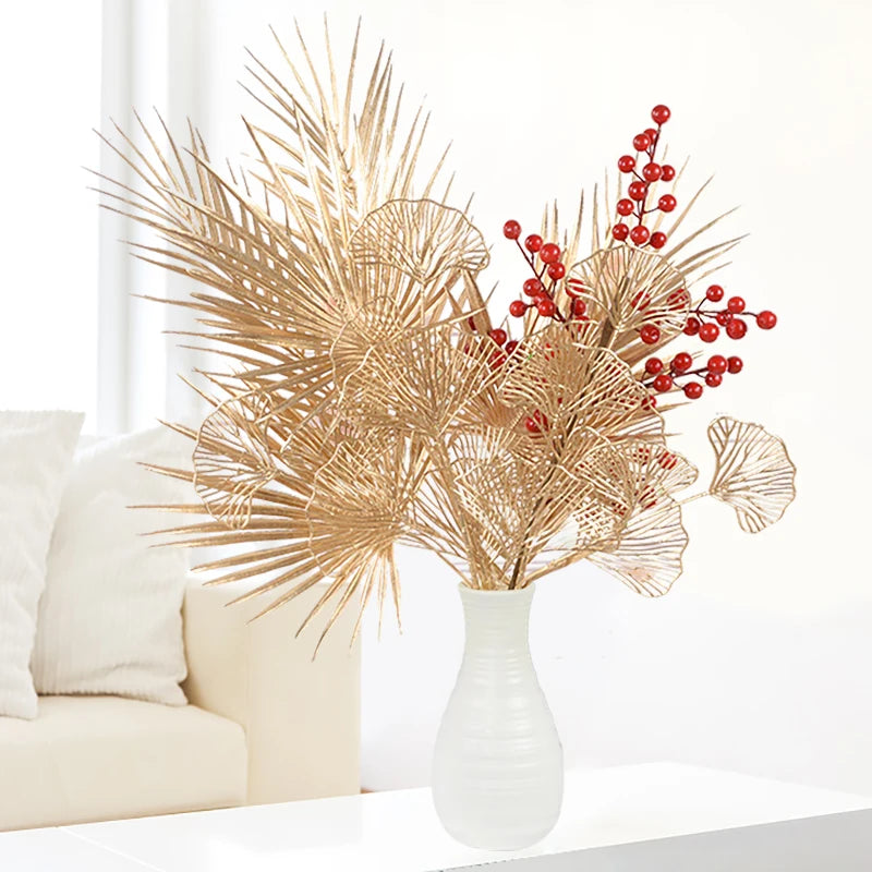 Golden Artificial Plant Tropical Palm Leaf Fake Plants For Home Decoration Birthday Wedding Party Decor Supplies