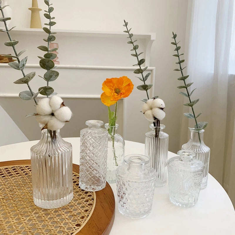 Brown Retro Glass Vase Plant Flowers Bottle Flower Arrangement Hydroponic Terrarium Desktop Vase Creative Home Decor Flower Pot
