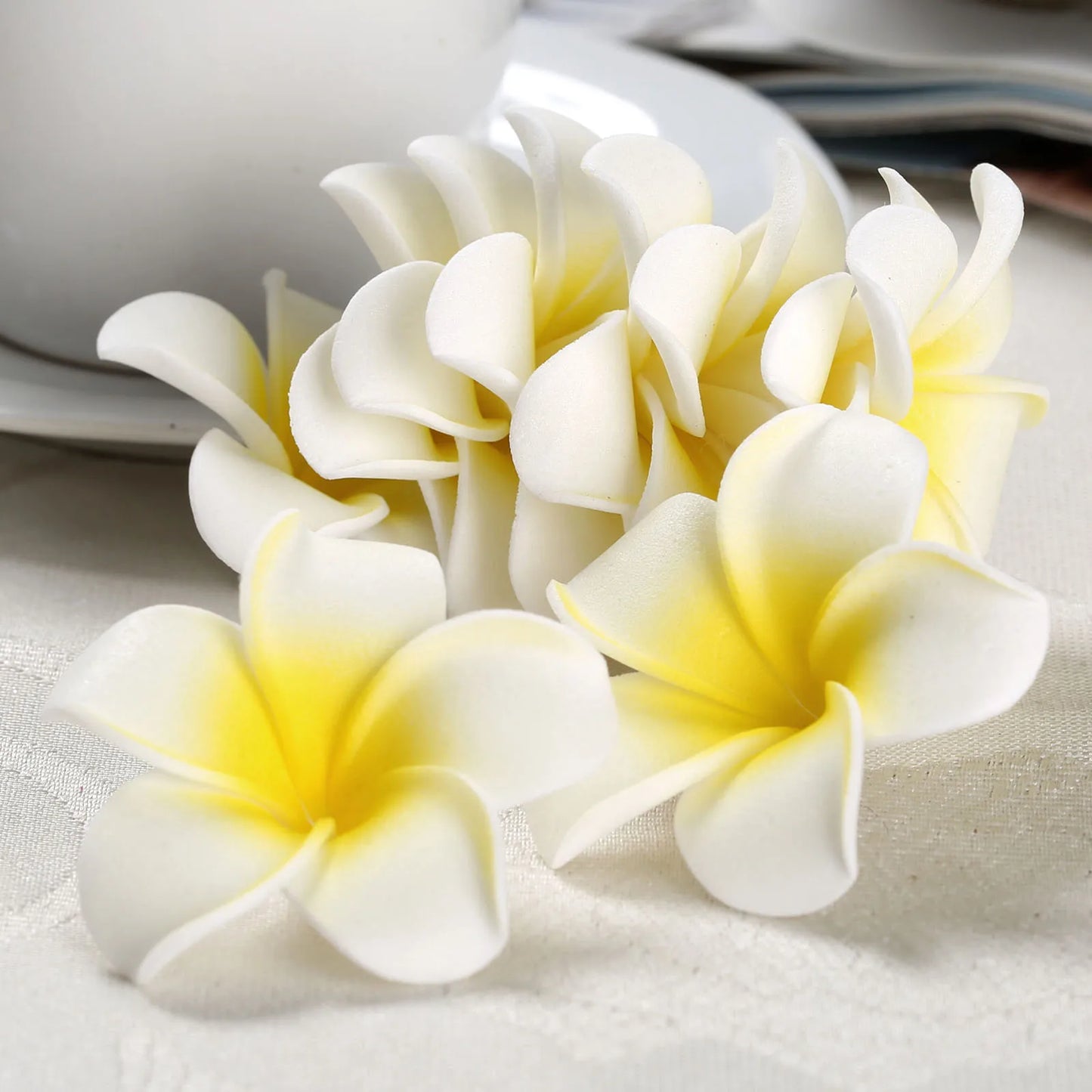 10Pcs Fake Foam Frangipani Flowers Artifical Plumeria Rubra for DIY Craft Wedding Party Hairpin Hats Headwear Home Decoration