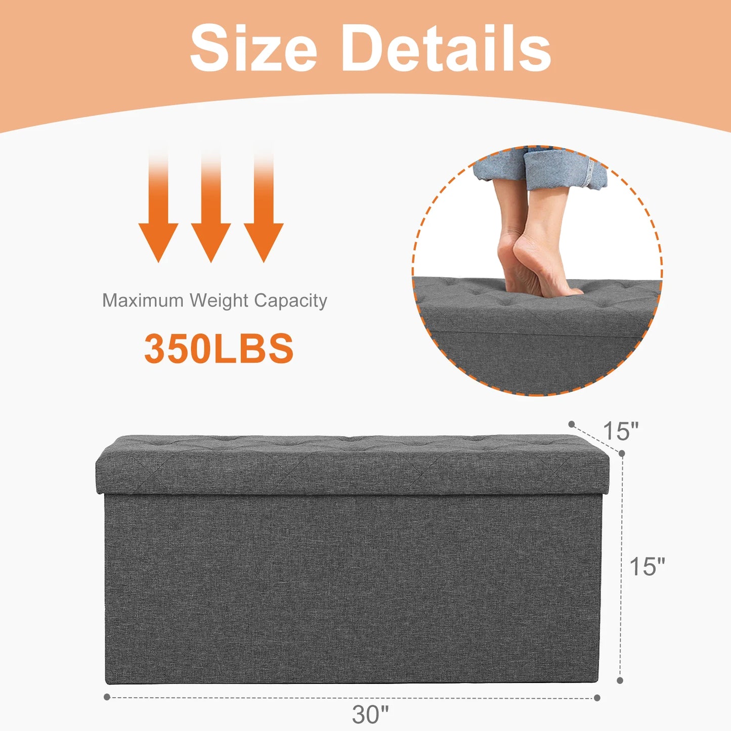 JHK Storage Stool with Foam Seats, Hidden Storage Box, Living Room Toy Storage Box, Bedroom Bed End Bench