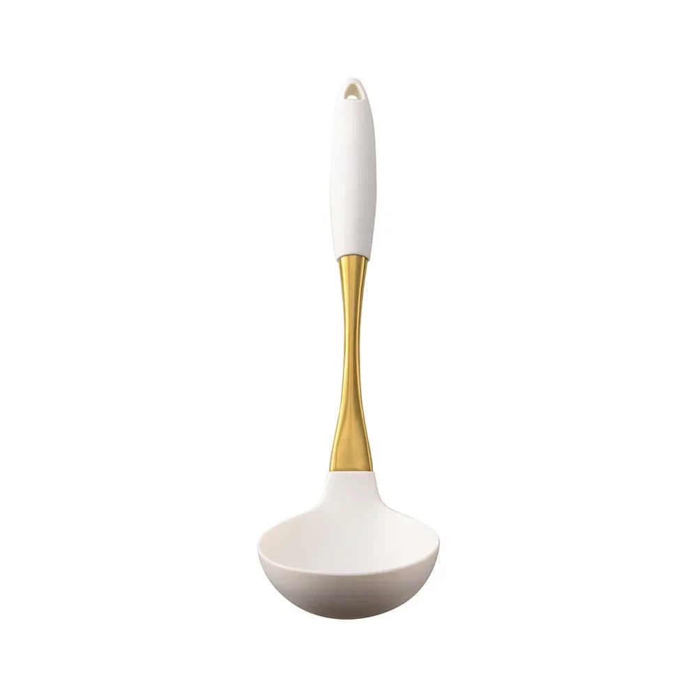 1/8Pcs White Gold Silicone Kitchenware Cooking Utensils Spatula Turner Heat-resistant Pasta Colander Shovel Kitchen Accessories