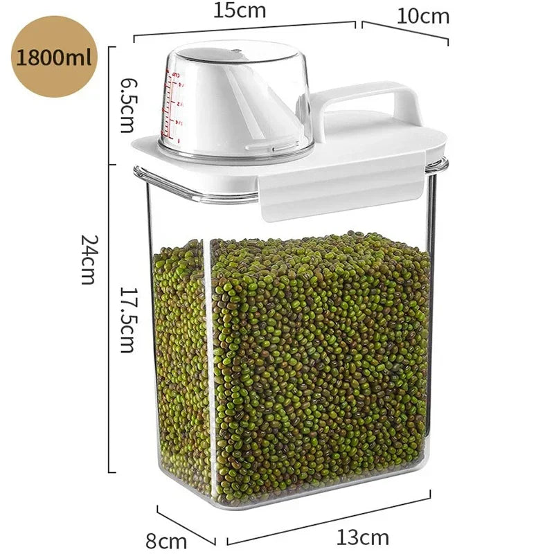 Food Storage Containers  with Measuring Cup Moisture-proof Powder Cereal Storage Tank Detergent Plastic Airtight Kitchen Items