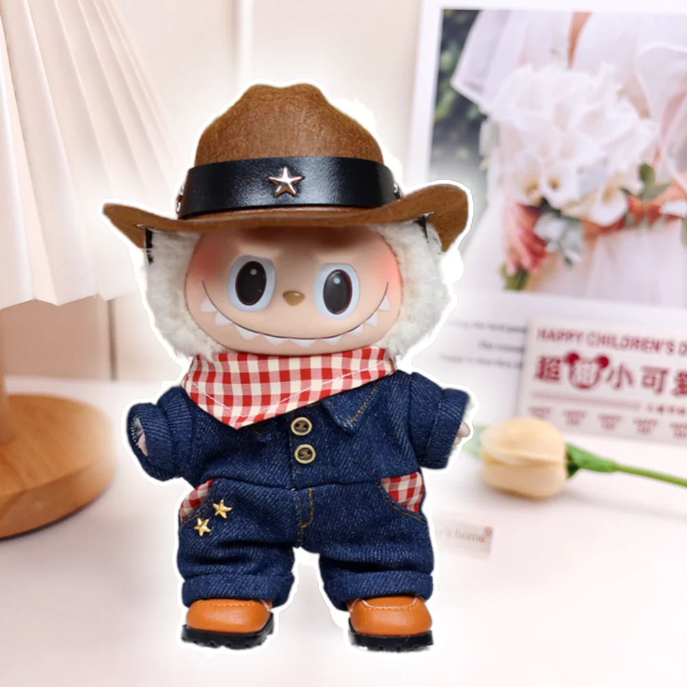 Labubu Ropa 3.0 Western Cowboy Jumpsuit with Hat Set for V1/V2 Labubu Outfit Cute Doll Clothes Accessories Trendy Gift