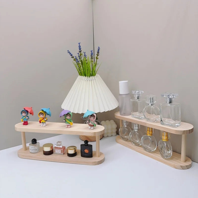 Wooden Storage Shelf 2-Tiers Desktop Organizer Shelves Desk Perfume Display Rack Desktop Dressing Table Cosmetics Storage Rack