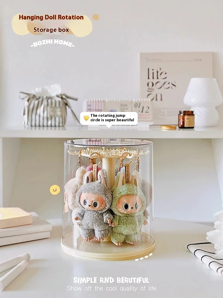 Labubu 17cm Pendant Display Box Rotary Acrylic Transparent Box Labubu Plush Doll Hand Blind Box Storage Display Rack Gift