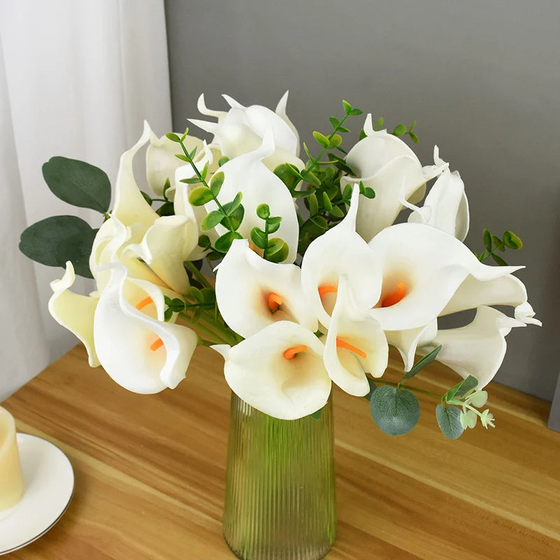 5Pcs White PU Fake Flower Artificial Real Touch Calla Lily For Wedding Bridal Bouquets Home Table Flowers Bouquet Decorations